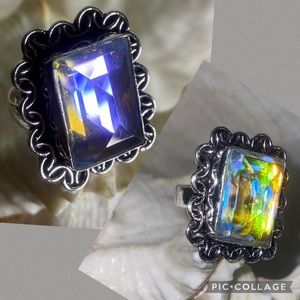 Stunning Bi-color Tourmaline faceted cabochon statement ring